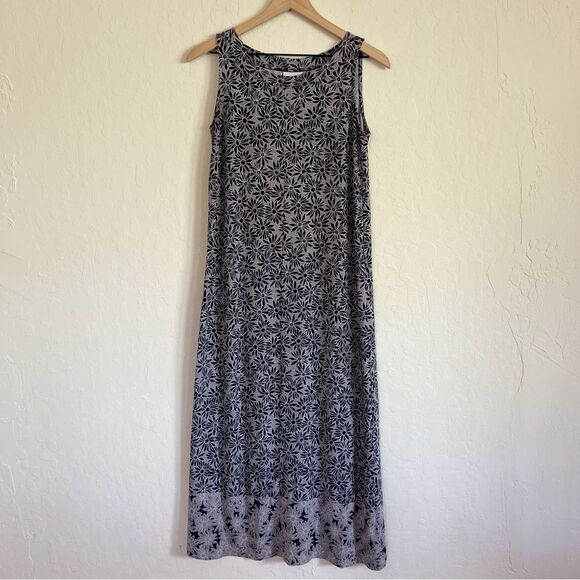 J Jill Sleeveless Soft Stretch Jersey Knit Maxi Dress size XS Black Gray Floral - Picture 1 of 6